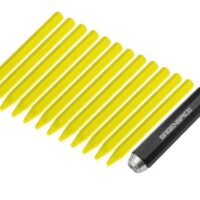 Sägenspezi Kreiden in gelber Farbe, 12 Stück inklusive Kreidehalter für Ø 11 mm bis 12 mm, wasserfest und geeignet für Holz, Beton, Stein, Metall und Kunststoff.