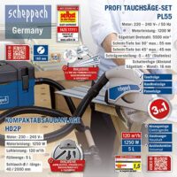 Scheppach Tauchsäge PL55 mit Zubehör und Absauganlage HD2P, Heimwerker- und Hausbau-Zubehör, Tauch-Scheibe für Wasserfarben und Substanzen, Absauganlage für direkte Entsorgung
