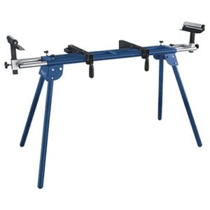 Ergonomisches Arbeiten mit dem Scheppach Untergestell UMF2000 für Kappsägen, Kappzugsägen und Gehrungssägen. Höhe 845 mm, Seitenverlängerung 1,16 – 2,0 m, Traglast 250 kg.