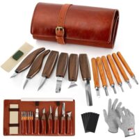 17-teiliges Schnitzset für Holz, Obst, Gemüse und andere Materialien, ideal für Anfänger und Profis, mit Handschuhen, Aufbewahrungstasche und Anspitzer