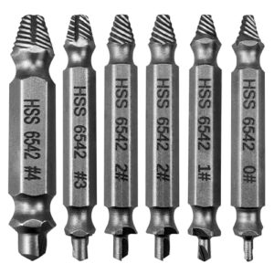 6-teiliges Schraubenausdreher-Set, ideal für die Entfernung von leicht beschädigten Schrauben. Aus HSS 6542 mit einer Härte höher als 62-63hrc.