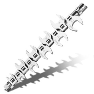 Shall 10-teiliges metrisches Hahnenfußschlüssel-Set mit 3/8-Zoll-Antrieb, Hahnenfußschlüssel-Set mit offenem Ende, metrische Größen 10–19 mm, mit Clip-on-Organizer