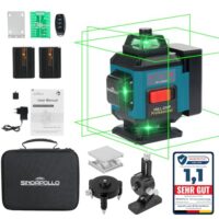 SinoApollo Kompakte 4D Laserwasserwaage für Bauarbeiten und Bilderhänge, Selbstnivellierend mit vier grünen Kreuzlinienlaser und zwei wiederaufladbaren Batterien
