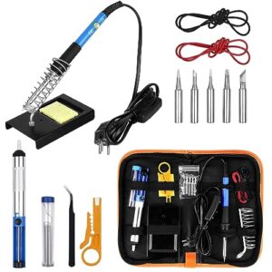 60W/220V Lötkolben mit Einstellbarer Temperatur, Ein/Aus Schalter, 5 Wechselspitzen zum Löten, Holzgravur, Heißschneiden, Brandmalerei für Elektrische Arbeiten