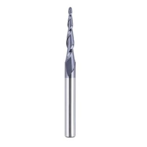 Kugelkopffräser mit Konischer Fräse, CNC Schaftfräser, 2 Flöten, 1,0 mm Radius, VHM Gravierfräser für Oberfräse, 6mm Schaft mit TiAlN Beschichtung