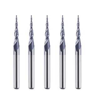 SpeTool 5 Stück Schaftfräser Eingestellt R0,25, 3,175mm (1/8") Schaft 2 Flöten Kugelkopffräser Konischer Spitze Fräser für Oberfräse CNC Vollhartmetallfräser mit TiAlN Beschichtung