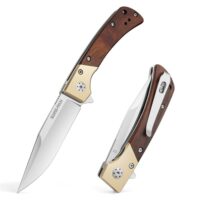 Retro-Taschenmesser mit Holzgriff, Jagdmesser mit Taschenclip, Outdoor-Messer für Camping, Jagd und Wandern