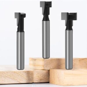 T-Nut-Fräser-Satz, 3-teilig, 6.35mm (1/4 Zoll) Schaft, T-Schlitz-Fräser für Oberflächenvorbereitung und T-Track Fräser für Holzbearbeitung, Präzisionsfräser für T-Nuten und T-Spuren