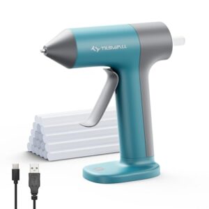 Tilswall Heißklebepistole mit 2000mAh Akku, 5 Minuten Abschaltautomatik und Anti-Tropf-Düse, ideal für Basteln und Handwerk