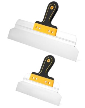 QWORK Trockenbau Spachtel Set, 250mm und 400mm Edelstahl Flächenspachtel mit Ergonomischem Griff für Bau- und Renovierungsprojekte