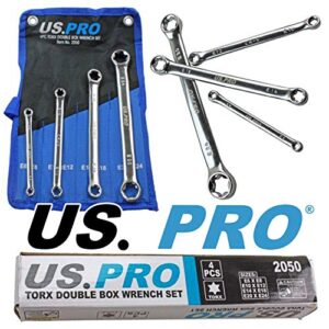 Doppelringschlüssel Set für Außen-Torx-Schrauben, hochwertige CRV-Stahl-Schlüssel mit Chrom-Finish, 4 verschiedene Größen E6 x E8 bis E20 x E24