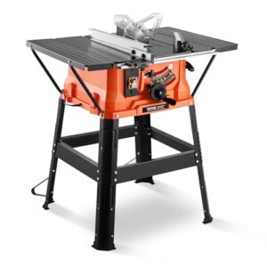 VEVOR Tischkreissäge mit Ständer, 254 mm Schnittbreite, 1800 W Leistung, 200 mm max. Schnittkapazität, 4800 U/min Schnittgeschwindigkeit, 24-Zahn-Sägeblatt, Gehrungssäge für Holzbearbeitung und Möbelbau