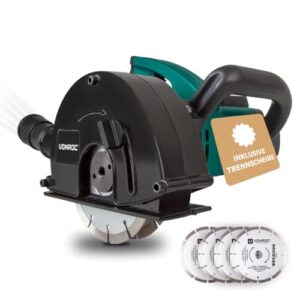 Vonroc Schlitzfräse Mauernutfräse mit Absaugung 1700 Watt, Nutfräser für Kabeln in verschiedenen Durchmessern und Schnitttiefe inklusive 4 Diamantscheiben