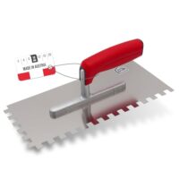 WERKFIT Profi Zahnkelle aus Edelstahl 10 mm - Glättekelle gezahnt Rostfrei - Zahnspachtel mit Softgriff - Traufel Hergestellt in Österreich
