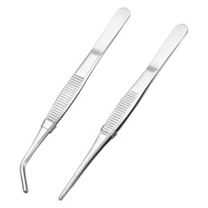 Edelstahl Pinzette, 16 cm, gebogen und gerade, rutschfest, ideal für Wasserhaustiere, Korallen, Basteln, Kochen und Reparatur