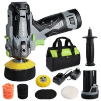 Mini Poliermaschine 12V Akku, poliert Autos Möbel und Metall mit hoher Geschwindigkeit von 7500RPM, inkl. 2 x 2,0Ah Batterien, Schnellladung in 1 Stunde, 75mm Polierschwamm + Wollscheibe