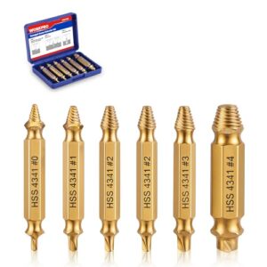 Professionelles Schraubenausdreher Set mit 6 Teilen aus HSS 4341 Stahl, titanbeschichtet, für verschiedene Größen von M2 bis M13, ideal für Akkuschrauber und Bohrmaschinen, inklusive Aufbewahrungskoffer