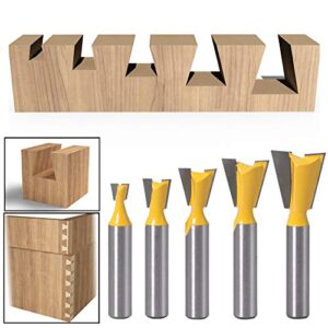 5 Stück Schwalbenschwanz Fräser Bohrersets mit gemeinsamer Fräse 8 mm (1/4", 3/8", 1/2", 5/8", 3/4")