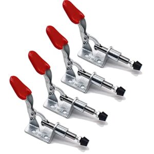 Ein Set aus 4 Clamp Waagrechtspannern für verschiedene Anwendungen, wie z.B. Maschinenbetrieb, Zimmerei und Schweißen. Die Spannelemente sind aus hochwertigem Galvanisierungseisen gefertigt und bieten eine stabile Halterung.