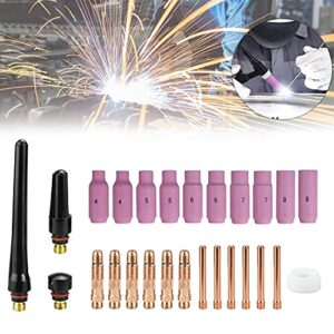 Wig Zubehör für WP26 WP17 Schweißbrenner Tig Schweißzubehör Torch Welding Accessories Set 26pcs, Spannhülsen + Gehäuse + Keramikdüsen + Schweißbrenner Kappe Gaslinse Schweißgerät Verschleißteile