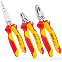 Wiha Zangen Set für Elektriker, 3-teiliges Set mit Universal Kombizange, Flachrundzange und Seitenschneider, ideal für Elektroarbeiten nach VDE-Grenzwerten