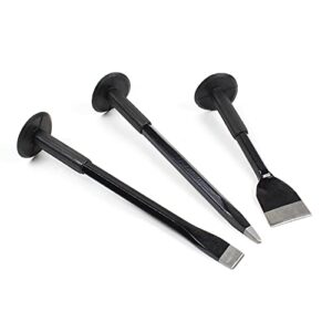 Wiltec Handmeißel Set 3-teilig, mit Flachmeißel, Spitzmeißel und Breitmeißel für Profis und Heimwerker, ergonomisch, rutschfest und mit Handschutz ausgestattet.