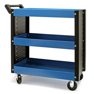 Wiltec Werkstattwagen mit 3 Etagen, 150 kg, 83x38x90 cm, Handgriff, Kunststoffreifen, Bremsen, Ablageflächen mit erhöhtem Rand, Rollwagen, Werkzeugwagen, Mobiltechnik