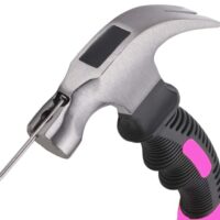 Mini Klauenhammer mit magnetischem Nagelhalter und rosa Farbe, ideal für Camping und DIY-Projekte