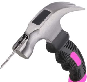 Mini Klauenhammer mit magnetischem Nagelhalter und rosa Farbe, ideal für Camping und DIY-Projekte