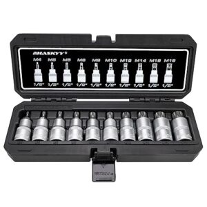 Hochwertiger XZN Steckschlüssel Vielzahn Satz mit Bit Vielzahn 1/2" in einem stabilen Kunststoffkoffer, enthält M4, M5, M6, M8, M9, M10, M12, M14, M16 und M18