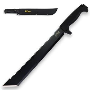 Machete mit Sägeblatt, 53 cm lang, rutschfester Gummi-Griff und fest stehende Klinge für Outdoor, Survival und Bushcraft