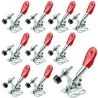 Kniehebelspanner, Toggle Clamp für Schweißen, Maschinenbetrieb und Zimmerei, 10er Set, Fassungsvermögen 198 Lbs, Silber-Rot