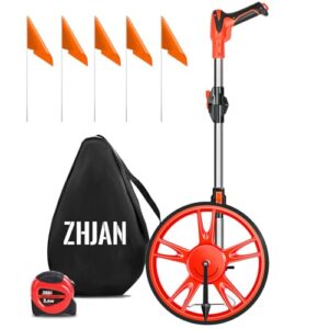 ZHJAN Faltbares Messrad mit einem maximalen Messbereich von 0 bis 99999,9 m und einer minimalen Toleranz von +/− 0,05%. Das Messrad ist faltbar und wird zusammen mit einer Tragetasche und roter Fahne geliefert.