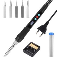 Zawaer Lötkolben Set mit 100W LED Lötkolben, Einstellbare und Verriegelte Temperaturen 180-500°C, ON/OFF, 10g Lötdraht, 5 Lötspitzen, Lötkolbenständer für Elektronik und Hausgebrauch