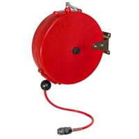 Automatischer Druckluftschlauchaufroller mit 10 Metern Länge und 1/4 Zoll Durchmesser, Wandhalterung und automatischem Einzug in Rot