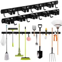 Wandhalter für Besen, Edelstahl mit 9 Haltern und 9 Haken, Selbstklebend, für Brush Mop, Besen- und Werkzeugaufbewahrung (Schwarz)