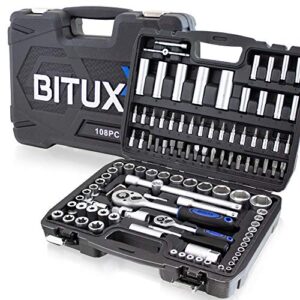 BITUXX 108 Teiliges Werkzeugkoffer mit Steckschlüsselset und Werkzeugkasten für Heimwerker