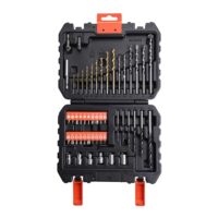 BLACK+DECKER Bohrer & Schrauber Bitset, 50-teilig, mit Titanium-Metallbohrern, Steinbohrern und Holzbohrern für verschiedene Durchmesser