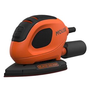 Black+Decker Dreieckschleifer Mouse (55 Watt, 133 x 95 mm) mit Staubsaugeradapter für Schleifen und Polieren, inkl. 15-teiliges Schleifpapier-Set & Softtasche, Schwarz/Orange