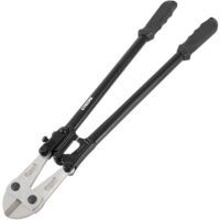 Bolzenschneider mit gehärteten Schneiden, ergonomischer Gummigriff und robuste Konstruktion aus Chrom-Vanadium-Stahl. Geeignet für anspruchsvolle Schneidarbeiten.