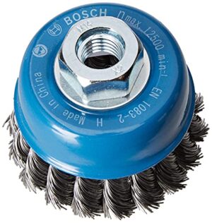 Bosch 1x PRO Steel Longlife Topfbürste, gezopfter Draht für kleine Winkelschleifer und M14-Gewinde (für Stahl, Ø 75 mm, professionelles Zubehör)