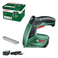 Bosch Akku Tacker PTK 3,6 LI in einer Metalldose - handlicher Elektrotacker mit integriertem Akku und einfachem Klammermagazin