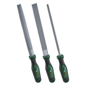 Bosch Raspel Set 3-teilig, robustes Holzraspel Set mit Flach-, Halbrund- und Rundraspel, Hartkohlenstoffstahl, Schaftlänge 200mm, Mittlerer Hieb 2, Ergonomischer Handgriff mit Softgrip