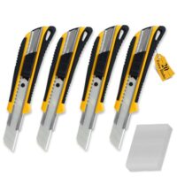 CCLIFE 4 Stück Cuttermesser Set 18mm mit 20 Ersatzklingen, abbrechklingen kartonmesser meh rzweckmesser allzweckmesser teppichmesser mit sicherheitslock