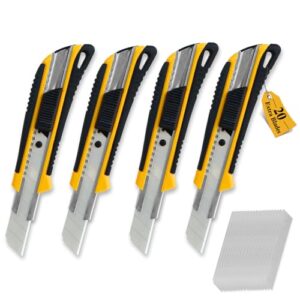 CCLIFE 4 Stück Cuttermesser Set 18mm mit 20 Ersatzklingen, abbrechklingen kartonmesser meh rzweckmesser allzweckmesser teppichmesser mit sicherheitslock