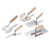 Maurerkellen Set, Colorus 5-teilig, Edelstahl, Inneneckenkelle, Außeneckenkelle, Glättekelle, Katzenzungenkelle, für Putzmassen und Beton