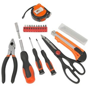 19-teiliges Werkzeugset für Heimwerker mit Steck-Schraubendreher, verschiedenen Bits, Maßband, Zange, Cutter-Messer und Schere