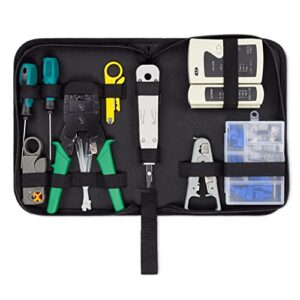 Netzwerk Werkzeug Set mit Tasche, Kabeltester, Crimpzange und weiteren Werkzeugen für die Installation und Wartung von Netzwerkkabeln