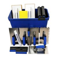 DEWEPRO Fliesenwaschset 16-teiliges Leiter Waschset XL 22L Waschbox Zahnkellen Schwammbrett Glättekelle für professionelle Ergebnisse