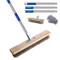Drahtbesen mit Stiel, Stahlbesen 30 cm für Moosentfernung und Reinigung von Terrasse, Deck, Garten, Dusche, Wand und Garage